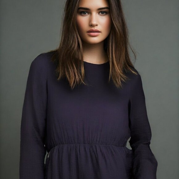 Zara Purple Peplum Satin Blouse Top - Picture 2 of 7